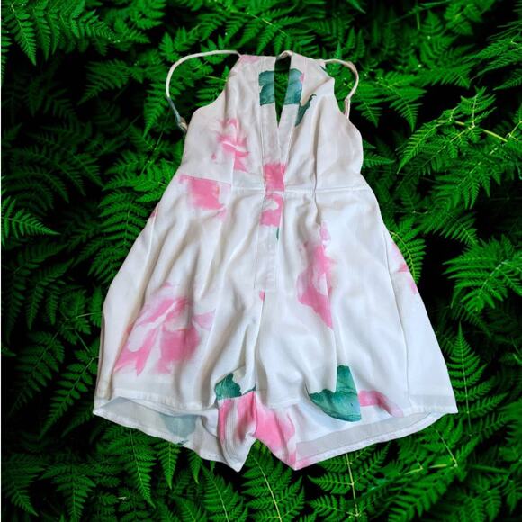 L'Atiste by Amy White Pink Floral Summer Backless Large Bow Romper Size Small - Picture 1 of 7